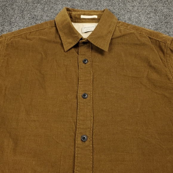 Selected Homme Corduroy Shirt Mens 16.5 Large Brown Button Up Organic Cotton - Picture 5 of 10